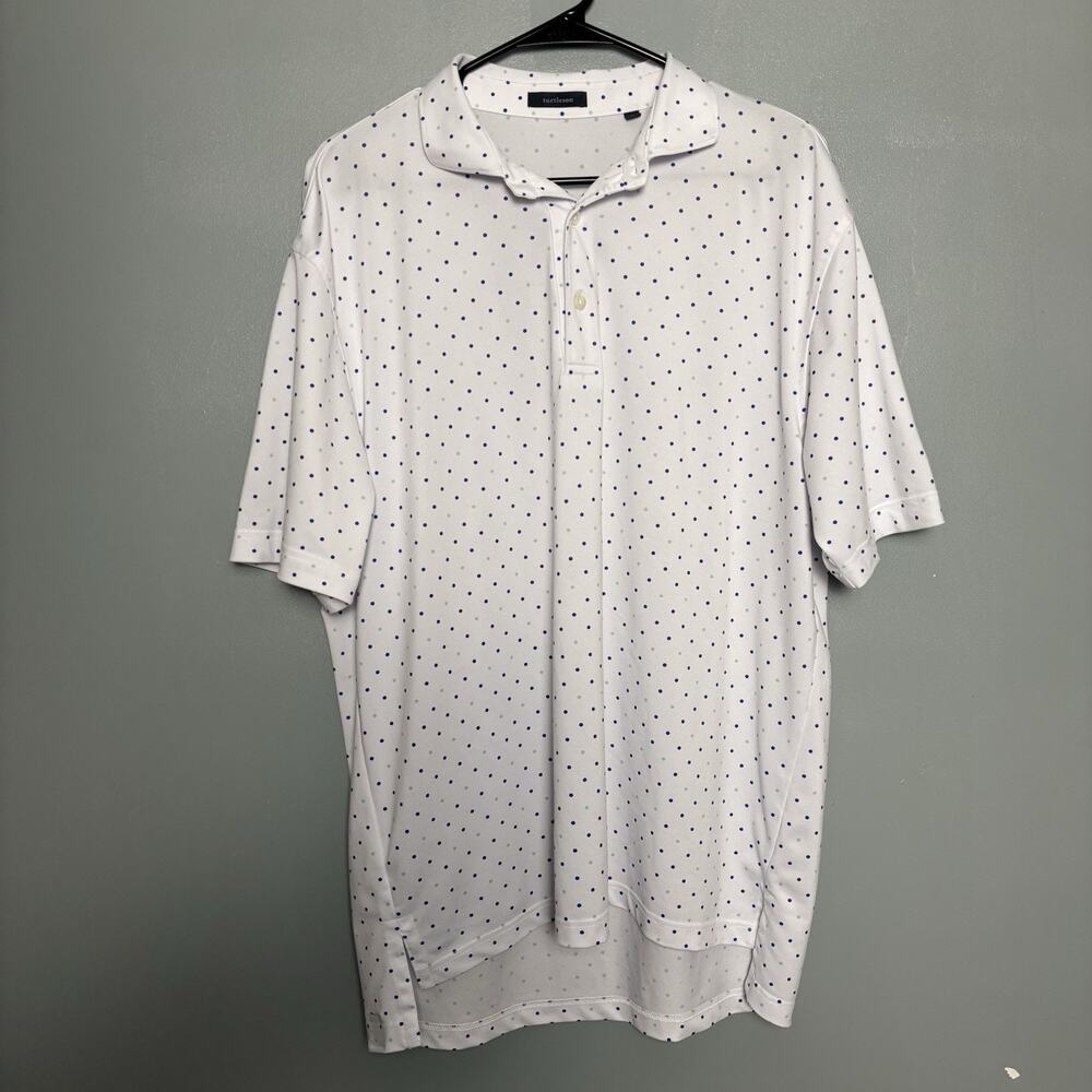 Turtleson Men’s Golf Polo Dots Blue Green Collar Golf Links Large Canyon Farms